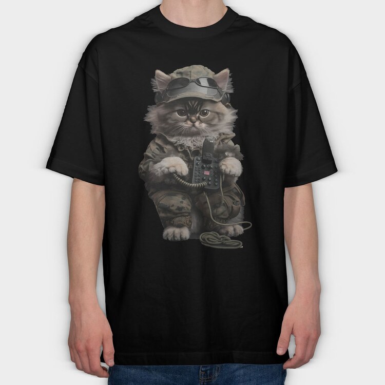 Military Cat, Tricou Oversize Barbati (Unisex)