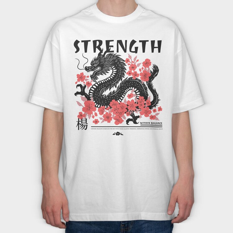 Chinese Dragon Strength Trend Within Balance, Tricou Oversize Barbati (Unisex)