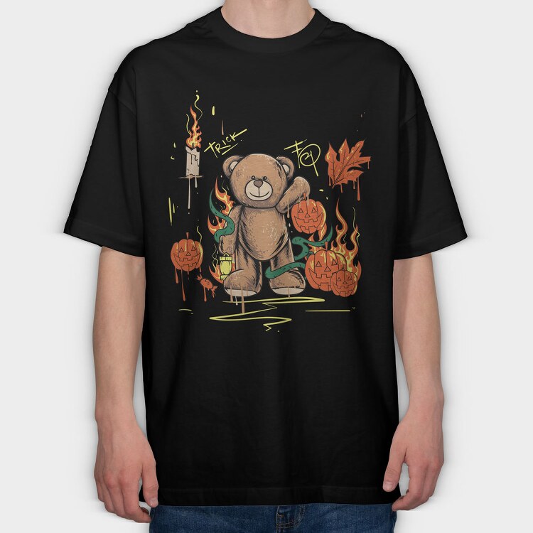 Teddy Halloween Trick, Tricou Oversize Barbati (Unisex)