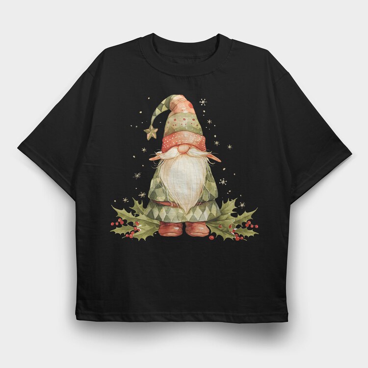 Christmas Gnome Watercolor, Tricou Oversize Barbati (Unisex)