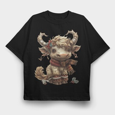 Christmas Highland Cow, Tricou Oversize Barbati (Unisex)