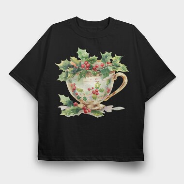 Christmas Holly Cup, Tricou Oversize Barbati (Unisex)