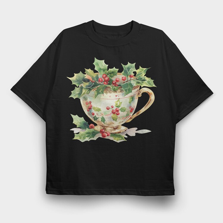 Christmas Holly Cup, Tricou Oversize Barbati (Unisex)