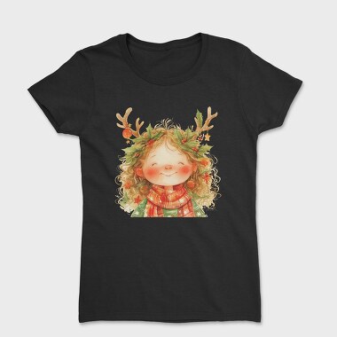 Christmas Holly Reindeer Girl, Tricou Femei