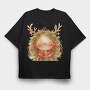 Christmas Holly Reindeer Girl, Tricou Oversize Barbati (Unisex)