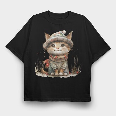 Christmas Kitten Hat, Tricou Oversize Barbati (Unisex)