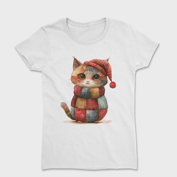 Christmas Kitten Patchwork, Tricou Femei