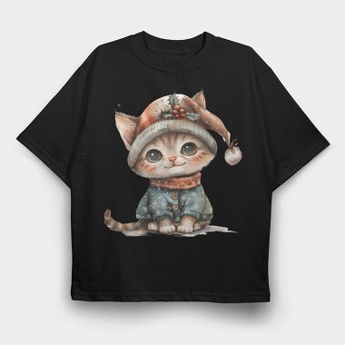 Christmas Kitten Snow, Tricou Oversize Barbati (Unisex)