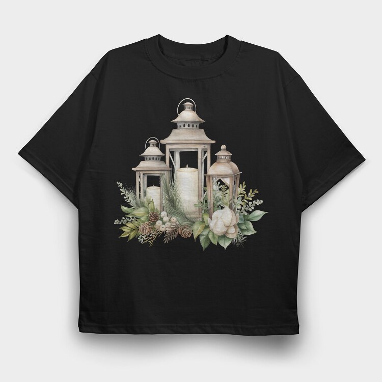 Christmas Lanterns Arrangement, Tricou Oversize Barbati (Unisex)