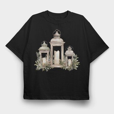 Christmas Lanterns Wreath, Tricou Oversize Barbati (Unisex)