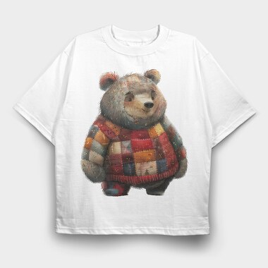 Christmas Patchwork Bear, Tricou Oversize Barbati (Unisex)