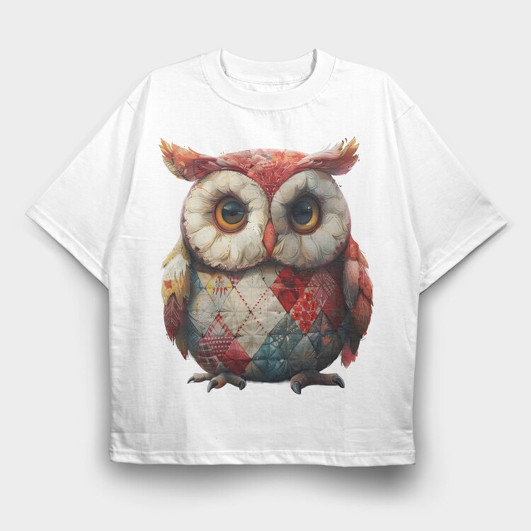 Christmas Patchwork Owl, Tricou Oversize Barbati (Unisex)