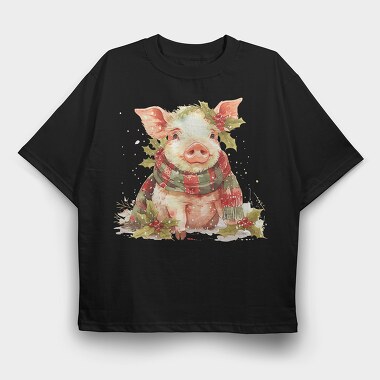 Christmas Pig Scarf, Tricou Oversize Barbati (Unisex)