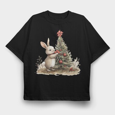 Christmas Rabbit Tree, Tricou Oversize Barbati (Unisex)