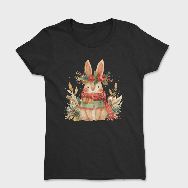 Christmas Rabbit Wreath, Tricou Femei