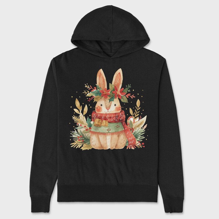 Christmas Rabbit Wreath, Hanorac Oversize Barbati (Unisex)