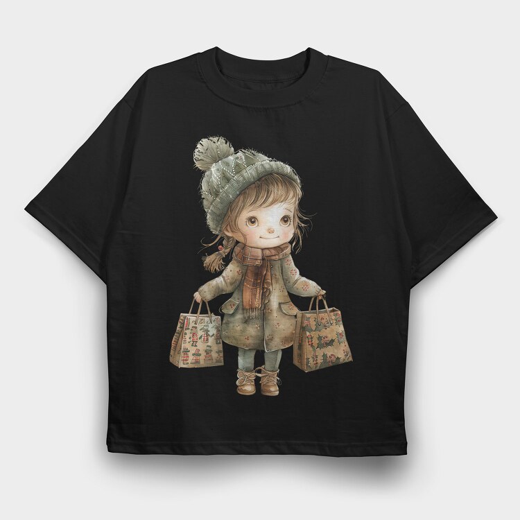 Christmas Shopper Girl, Tricou Oversize Barbati (Unisex)