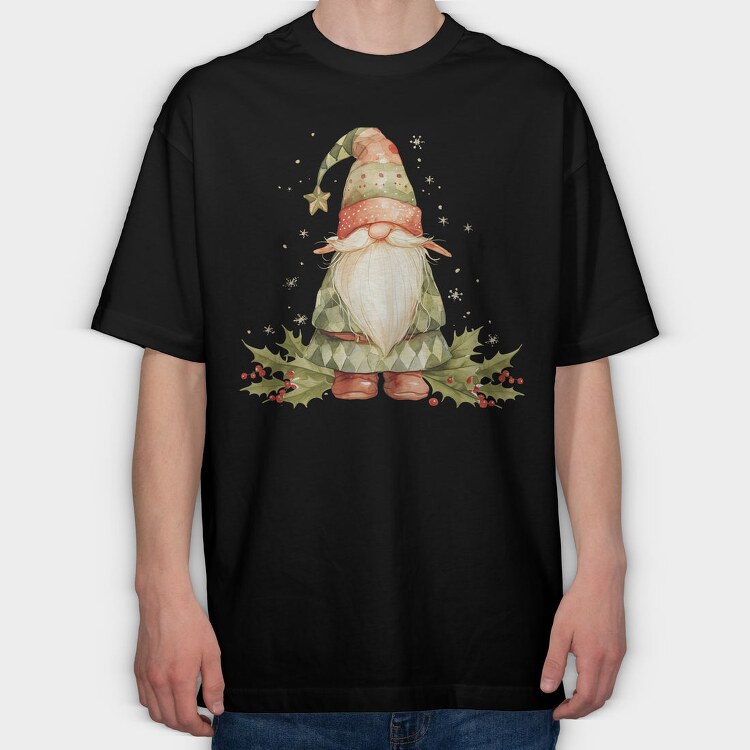 Christmas Gnome Watercolor, Tricou Oversize Barbati (Unisex)