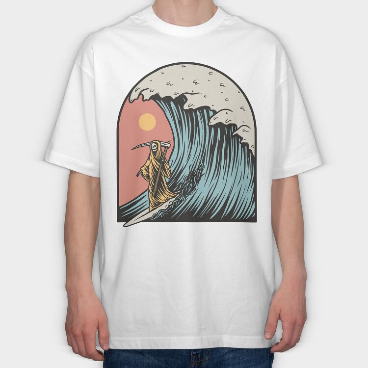 Grim Reaper Surfing, Tricou Oversize Barbati (Unisex)
