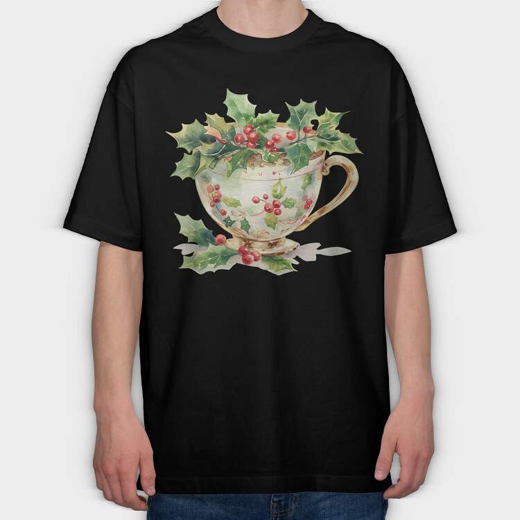Christmas Holly Cup, Tricou Oversize Barbati (Unisex)