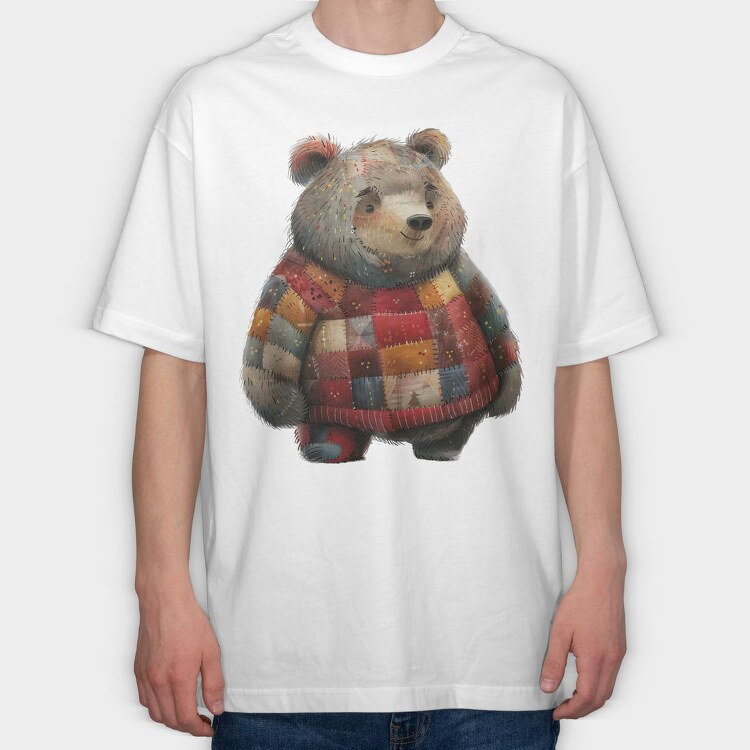 Christmas Patchwork Bear, Tricou Oversize Barbati (Unisex)