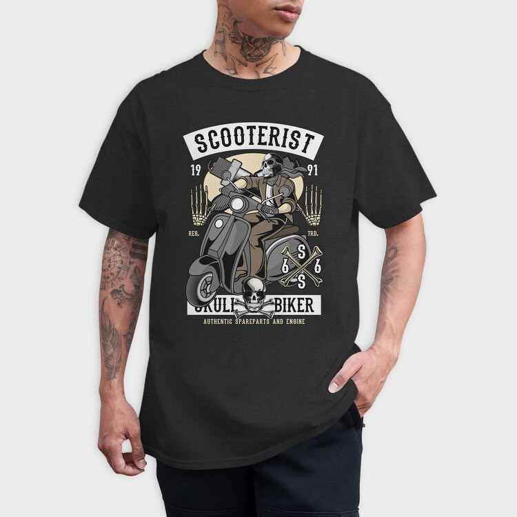 Scooter Biker Skull, Tricou Barbati (Unisex)