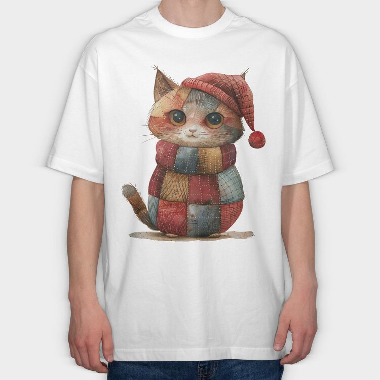 Christmas Kitten Patchwork, Tricou Oversize Barbati (Unisex)
