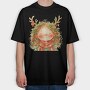 Christmas Holly Reindeer Girl, Tricou Oversize Barbati (Unisex)