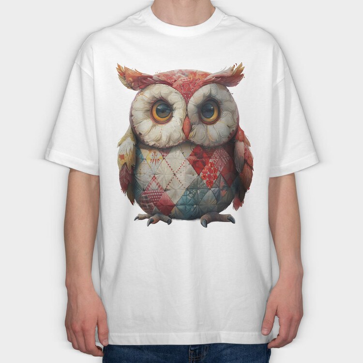 Christmas Patchwork Owl, Tricou Oversize Barbati (Unisex)