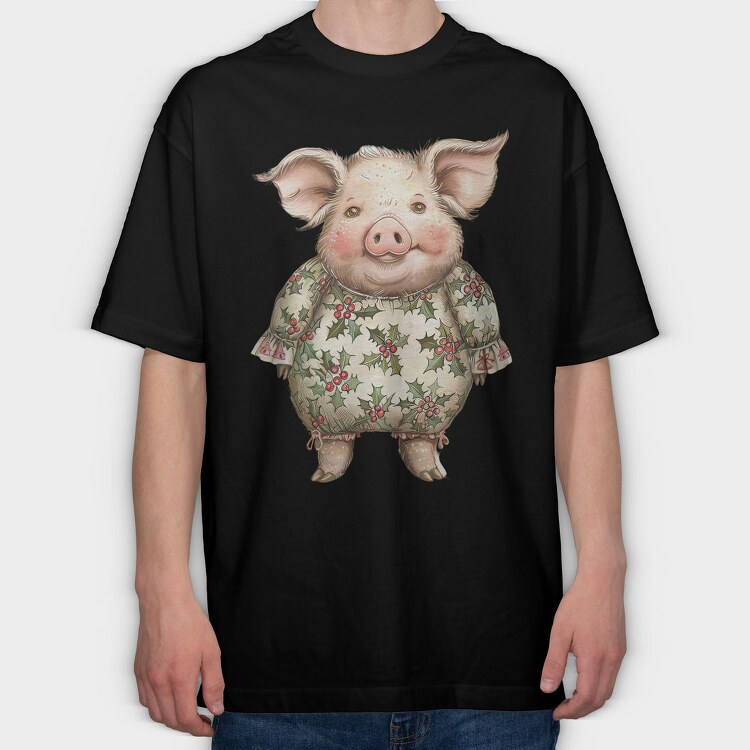 Christmas Pig Ornament, Tricou Oversize Barbati (Unisex)