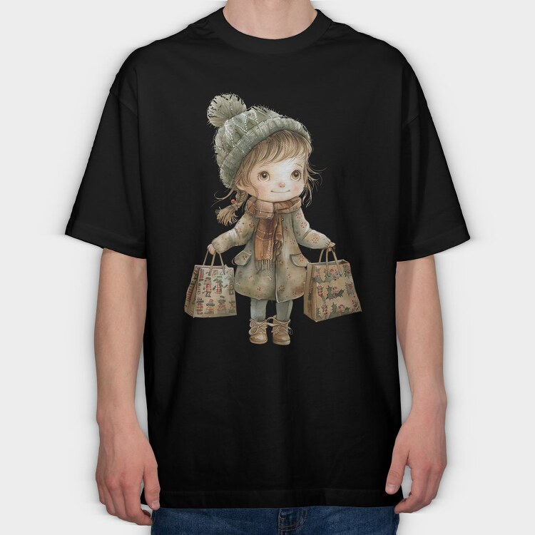 Christmas Shopper Girl, Tricou Oversize Barbati (Unisex)
