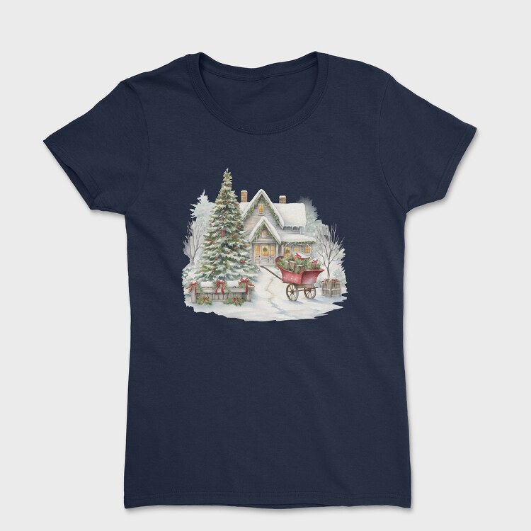 Christmas Sleigh Snowscape, Tricou Femei