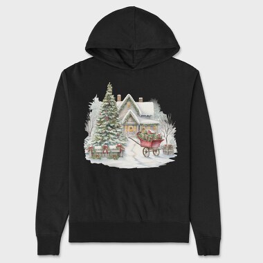 Christmas Sleigh Snowscape, Hanorac Oversize Barbati (Unisex)