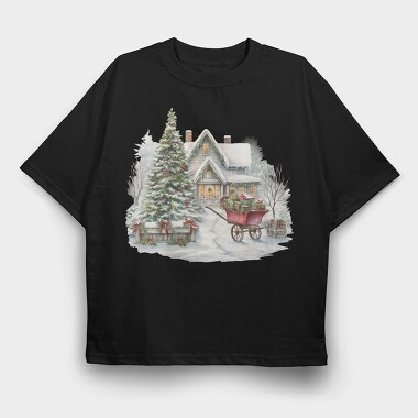 Christmas Sleigh Snowscape, Tricou Oversize Barbati (Unisex)