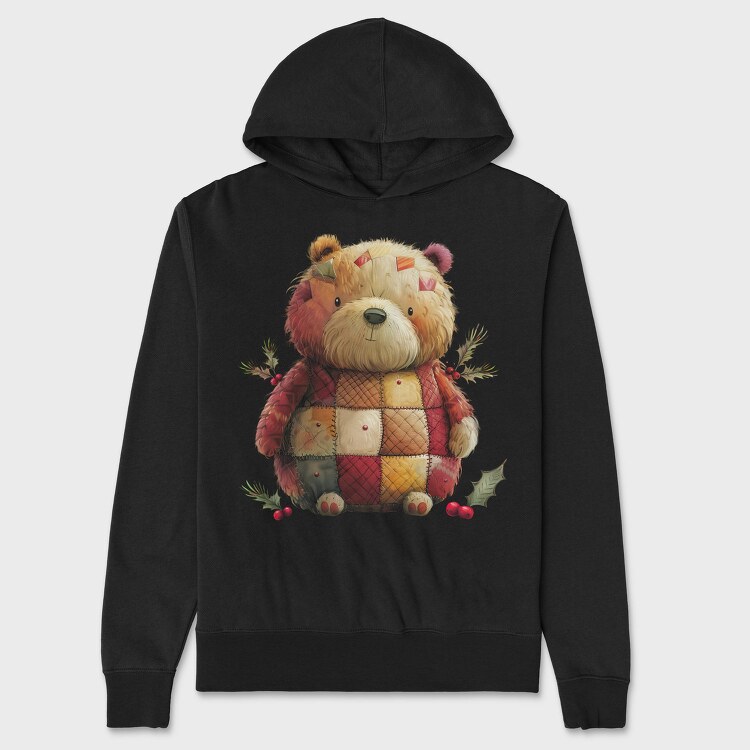 Christmas Teddy Patchwork, Hanorac Oversize Barbati (Unisex)