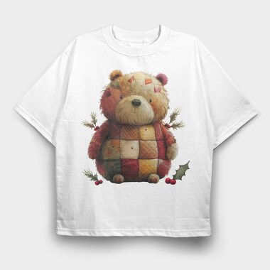 Christmas Teddy Patchwork, Tricou Oversize Barbati (Unisex)