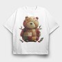 Christmas Teddy Patchwork, Tricou Oversize Barbati (Unisex)