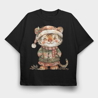 Christmas Tiger Hat, Tricou Oversize Barbati (Unisex)