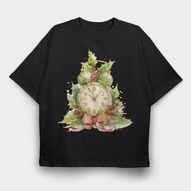 Christmas Timepiece Wreath, Tricou Oversize Barbati (Unisex)