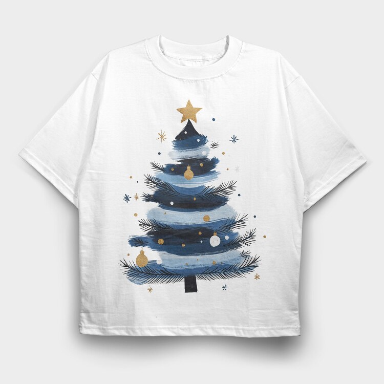 Christmas Tree Blue Gold, Tricou Oversize Barbati (Unisex)