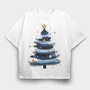Christmas Tree Blue Gold, Tricou Oversize Barbati (Unisex)