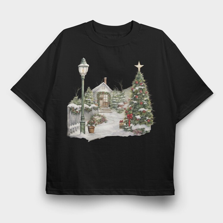 Christmas Tree Snowscape, Tricou Oversize Barbati (Unisex)