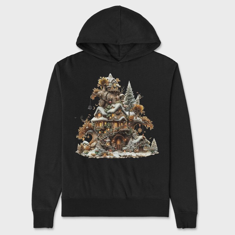 Christmas Treehouse Mountain, Hanorac Oversize Barbati (Unisex)