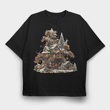 Christmas Treehouse Mountain, Tricou Oversize Barbati (Unisex)