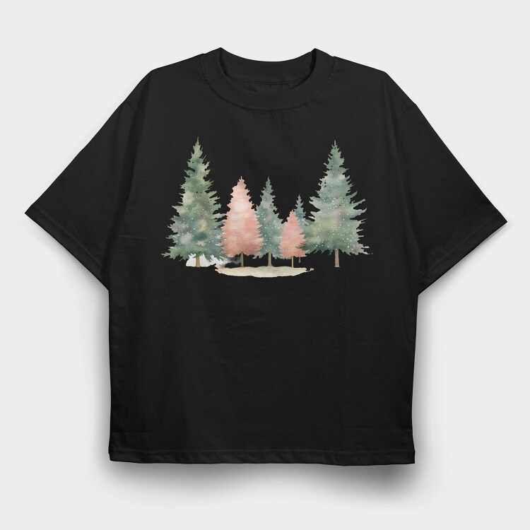 Christmas Trees Snowy, Tricou Oversize Barbati (Unisex)