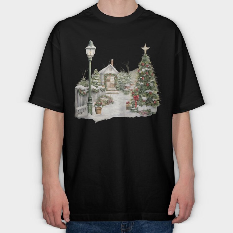 Christmas Tree Snowscape, Tricou Oversize Barbati (Unisex)