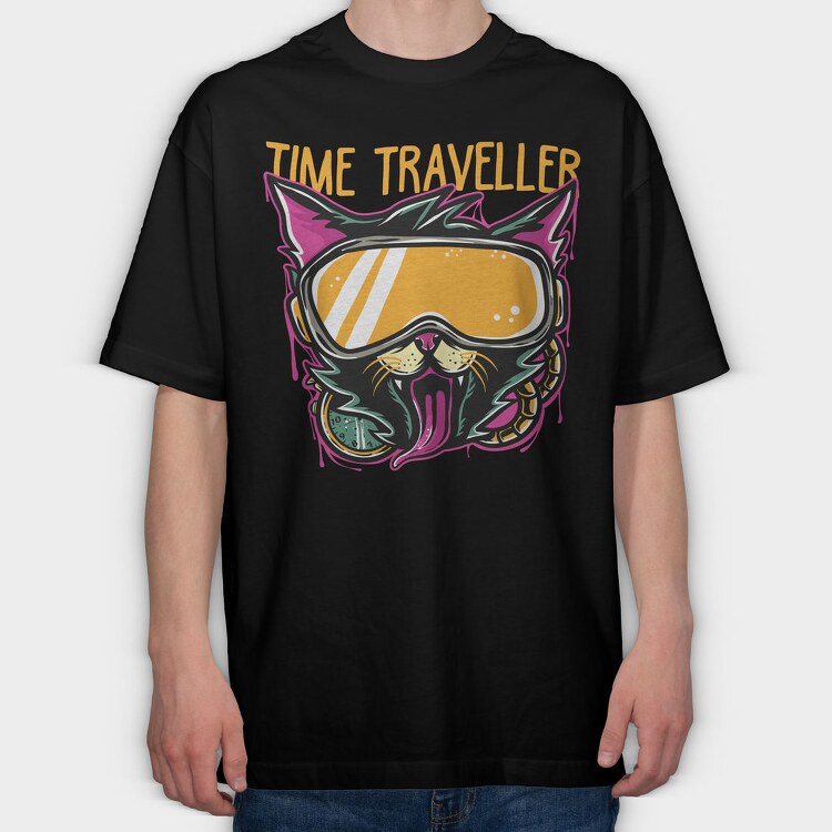 Time Traveler Cat, Tricou Oversize Barbati (Unisex)