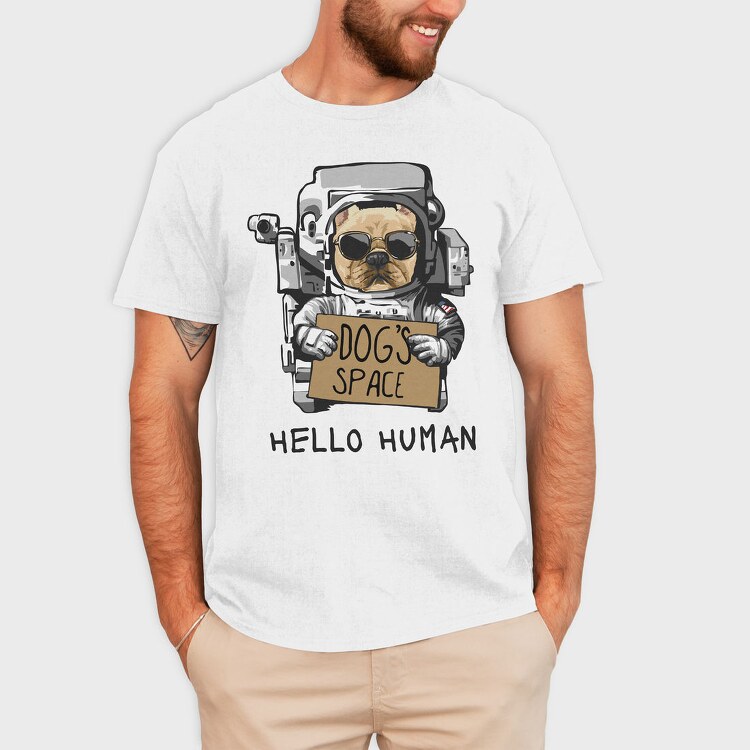 Dog Astronaut Hello, Tricou Barbati (Unisex)