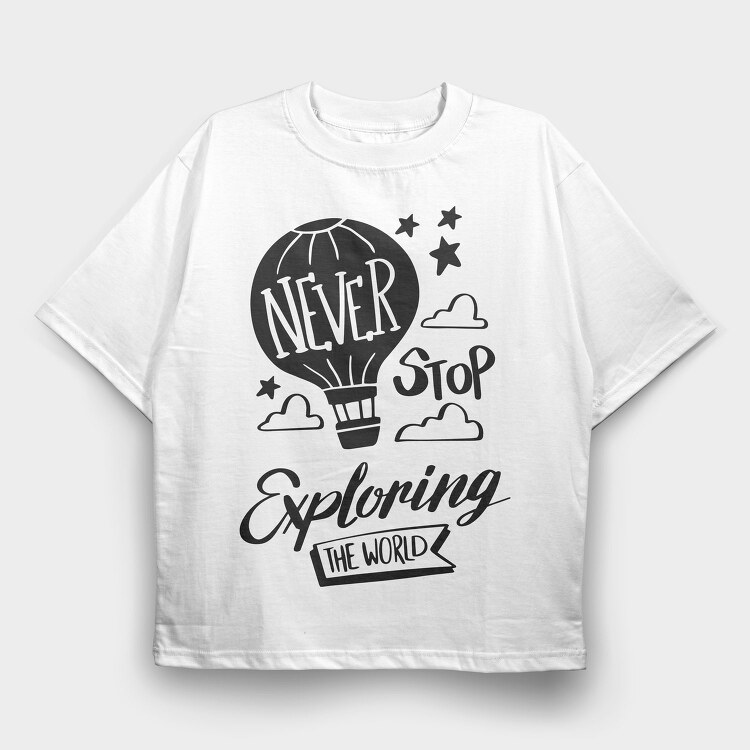 Hot Air Balloon Exploring, Tricou Oversize Barbati (Unisex)