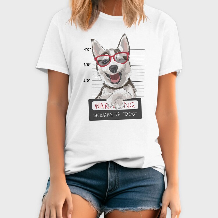 Dog Mugshot Warning, Tricou Barbati (Unisex)